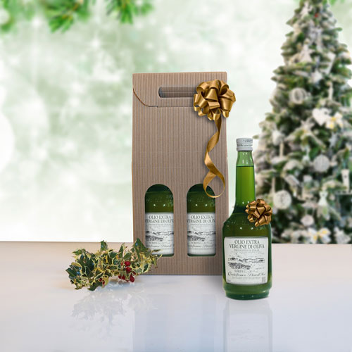 Scatola regalo con 2 bottiglie di Olio extravergine di Oliva 100%Italia "Piandisco"